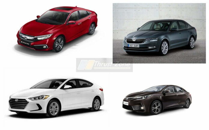 2019 Honda Civic Vs Hyundai Elantra Vs Skoda Octavia Vs Toyota Corolla Altis (2)
