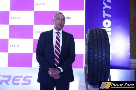 Satish Sharma, President, Asia Pacific, Middle East & Africa (APMEA), Apollo Tyres Ltd at the launch of Apterra AT2 tyres