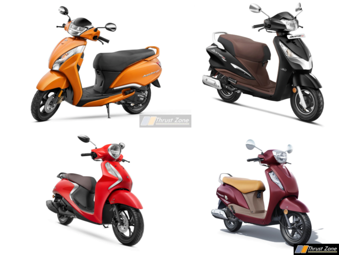 TVS Jupiter 125 Vs Access 125 Vs Fascino 125 Vs Hero Destini 125