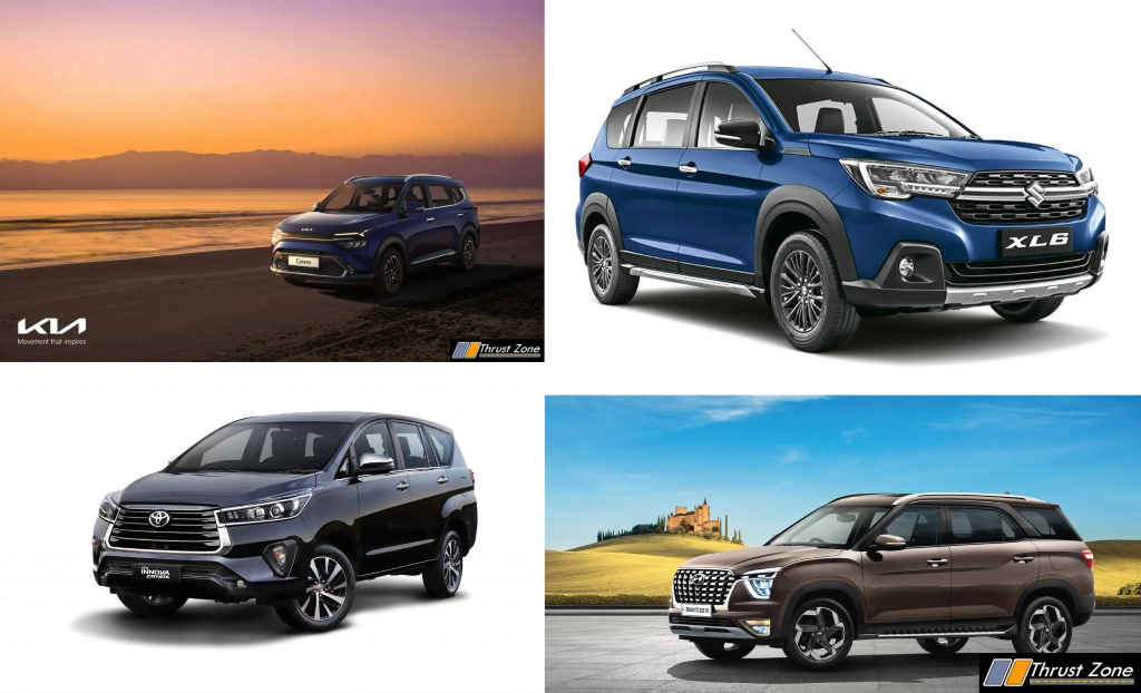 Kia Carens Vs Hyundai Alcazar vs Maruti XL6 vs Toyota Innova Crysta - Specification Comparison
