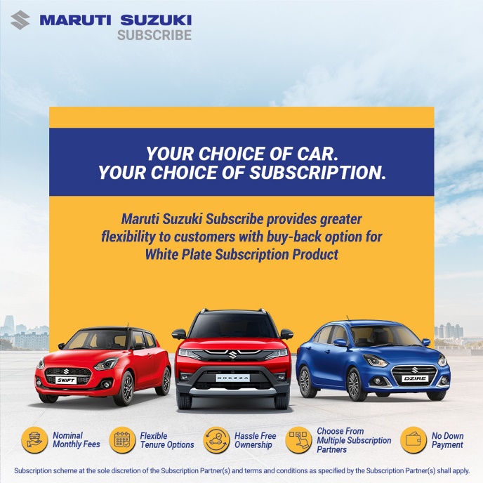 Maruti Suzuki Subscribe introduces a new pre-fixed buy-back price option for its White Plate Subscription Product