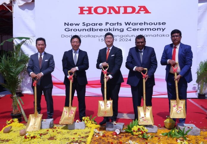 Mr. Takuya Tsumura, President & CEO, Honda Cars India Ltd. along with other Honda dignitaries at the Ground Breaking ceremony of the new Spare parts warehouse facility in Bengaluru