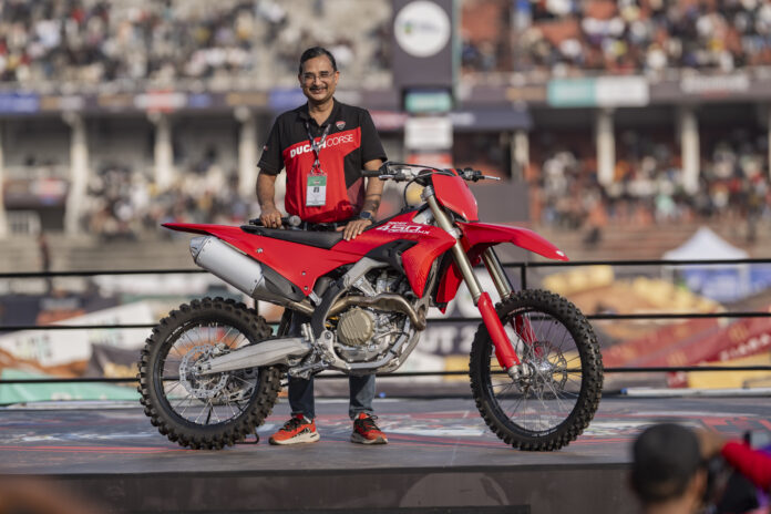 Bipul Chandra, Managing Director, Ducati India with the Desmo450 MX