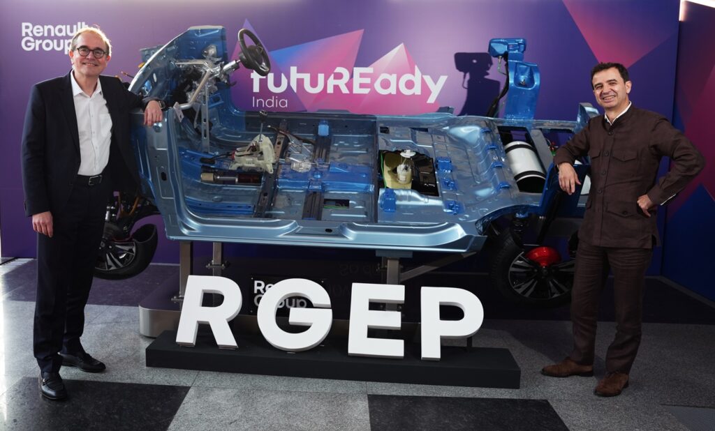 Mr. Francois Provost, CEO, Renault Group and Mr. Stephane Deblaise, CEO Renault Group in India, posing with new vehicle platform RGEP at the unveil of futuREady India strategy (2)